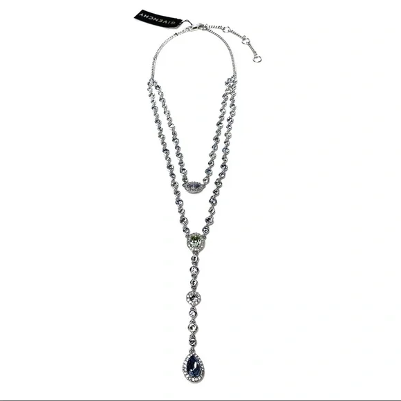 Givenchy | NWT Double Layered Crystal Rhodium Pave Y-Necklace - Picture 3 of 15